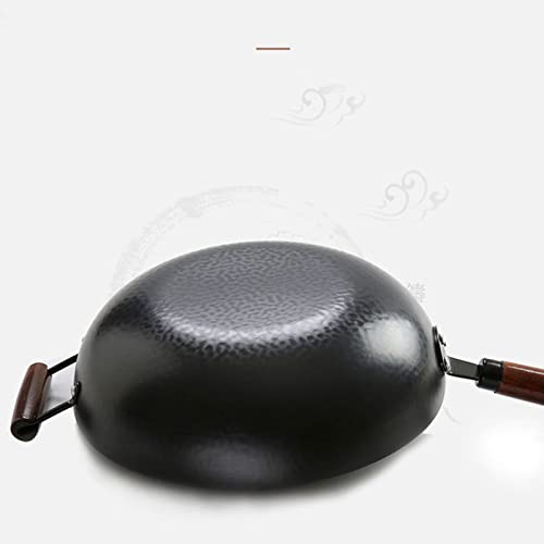 Wok chino de hierro martillado con tapa de madera 34 cm miniatura 5