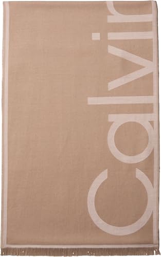Calvin Klein Damen Schal Jacquard Stole mit Oversized-Logo Braun (Desert Taupe/Nacreous Clouds) Einheitsgröße