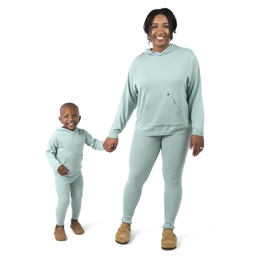 Modern Moments by Gerber Baby Girls' Mommy and Me Hooded Waffle Sweater Knit Top and Legging Set, Medium Sky, Small