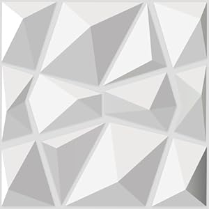 Art3d 33 Pack Decorative PVC Wall Panels 12″x12″ for Interior Wall Decor Living Room TV Background Gaming Room Decor with Diamond Design in Matt White