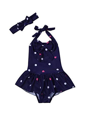 bilison Baby Girl Swimwear One Piece Polka Dot Swimsuits Beach Wear with Headband