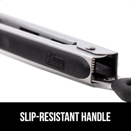 Image of GORILLA GRIP Stainless Steel Heat Resistant Kitchen Tongs for Cooking, 7 + 9 + 12 Inch Set of 3 BBQ Tong, Non Scratch Silicone Tip for Pans, Strong Grip, Grab Food, Toss Salad, Pull Lock, Black