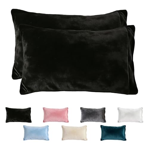 SDY 2PCS Queen Pillowcases,Cozy Fleece Bedding Pillowcases for Kids,Toddler,Teens Boys and Girls20”*30”(Black)
