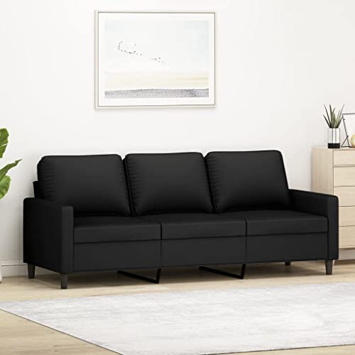 IKAYAA Sofá de 3 Plazas con Respaldo Patas de Madera Sofá de Salon de Terciopelo Sofá Chaise Longue Moderno para Salon Oficina 180 cm Negro 3031950_es