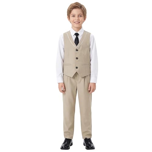 Image of LOLANTA 4Pcs Boys Formal Suit, Kids Tuxedo Vest for Wedding Birthday Party Dress Suits with Shirt and Tie for 3-13 Years