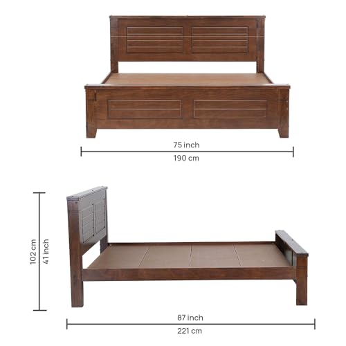 Image of Royaloak Ipoh Malaysian Wooden King Size Bed | Solid Wood | Solid Wood Veneer Finish | Groove Design | Strong Bed Base | Thick Profile | Classic Design | Durable & Long Lasting | Malaysian Collection