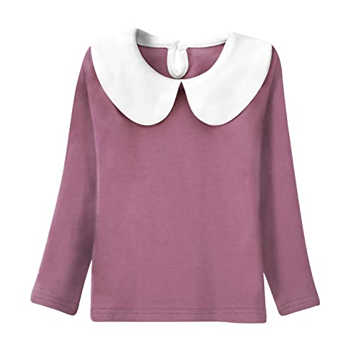 Image of ASHER FASHION Little Girls Peter Pan Collar Blouse Long Sleeve Basic Plain Jersey Tee Shirt