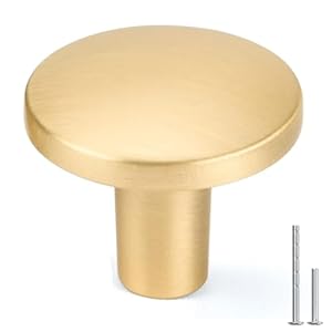 Haliwu 10 Pack Gold Cabinet Knobs Brushed Brass Dresser Drawer Knobs Round Gold Kitchen Cabinet Hardware Zinc Alloy