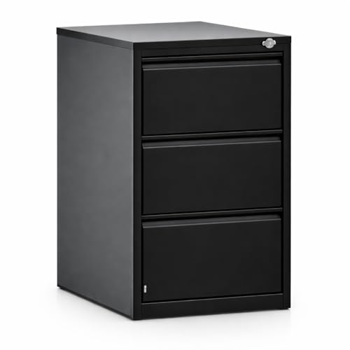 GarveeHome Lockable Side-Pull Filing Cabinet, 3-Drawer Metal Filing Cabinet, Office Storage Cabinet, Steel File Organizer, Suitable for Letterhead, Legal Documents, A4 Hanging Documents, Hom