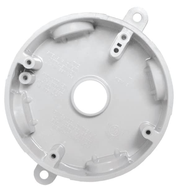 Sealproof 5 Hole Nonmetallic Weatherproof Round Electrical Outlet Box with 3/4" Outlet Holes and 1/2" Reducer Bushings, Wet Locations, UL Marine Listed, White