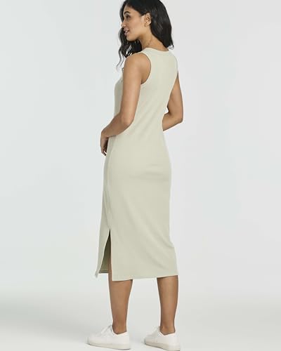 Image of Real Essentials 3 Pack: Women's Ribbed Knit Sleeveless Crew Neck Tank Casual Midi Shift Dress with Slit