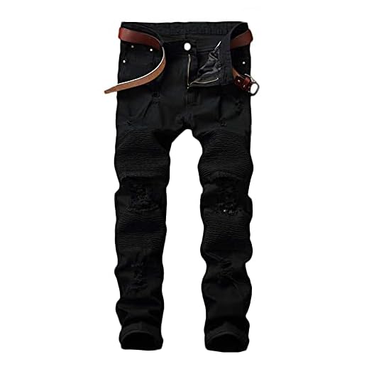 Herr Slim Fit Ripped Hole Jeans Skinny Jeans Svart 40