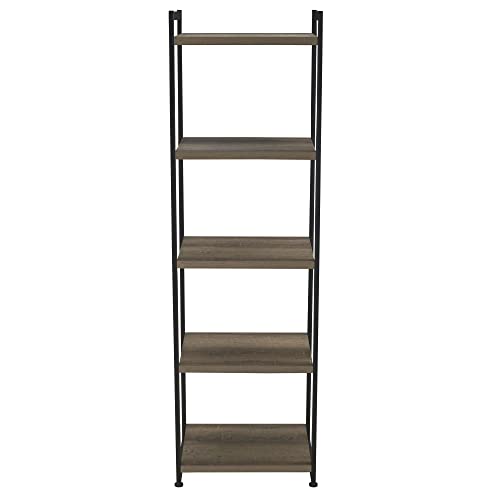 Household Essentials 5 Tier Storage Tower Metal, Grey Shelf – Black Frame, Ashwood #TOP4