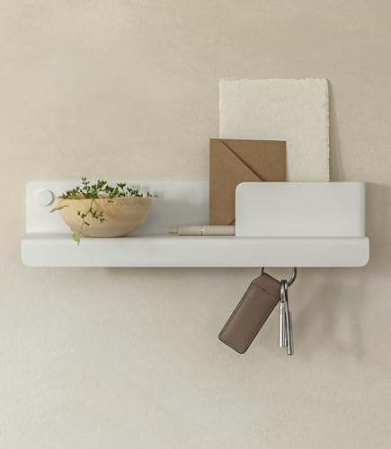 Kazai. Schlüsselbrett ’Holmsen’ | Minimalistisches Schlüsselhaken-Design aus Berlin | Moderner Schlüsselhalter mit Ablage aus Metall | Schlüsselboard als Flur Möbel für die Wand | Weiß