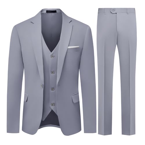 Costume homme slim fit 3 pièces veste un bouton et couleur unie