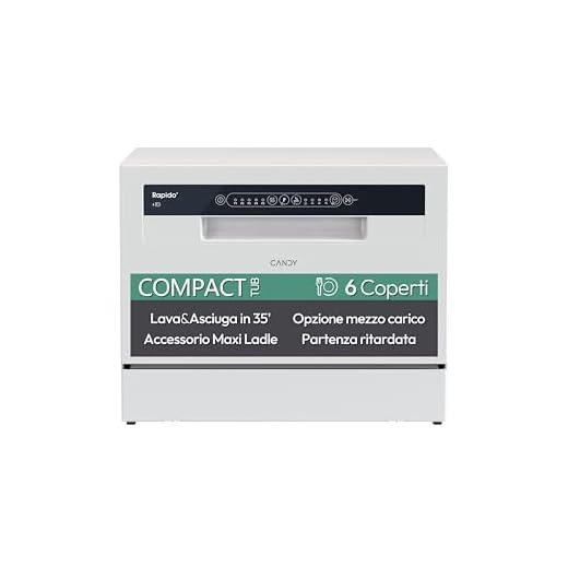 Candy Rapido' CP 6E51LW Lavastoviglie Compatta da tavolo, Libera Installazione, 6 Coperti, 5 Programmi, 51 dB, Ciclo Rapido 35', Partenza ritardata, Classe E, AxLxP 44,3x55x50,1 cm, Bianco [Classe E]