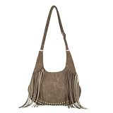 OPLERT Sac à Franges en Daim Synthétique Sac Bandoulière Western Boho, Sac Hobo Rétro avec Clous pour Femme