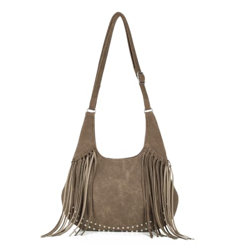 OPLERT Bolso con Flecos de Gamuza Sintética Bandolera Western Boho para Mujer, Bolso de Hombro Hobo con Tachuelas OPLERT Bolso con Flecos de Gamuza Sintética Bandolera Western Boho para Mujer, Bolso de Hombro Hobo con Tachuelas