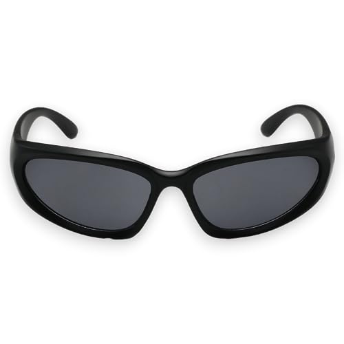 Y2K Wrap Around Sunglasses Black Shades Sporty Glasses Cyber Aesthetic Eyewear Women Men Rave Party3