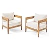 Christopher knight home 312395 alfy outdoor club chair with cushions set of 2 teak finish beige  urban country home decor