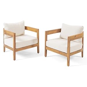 Christopher Knight Home 312395 Alfy Outdoor Club Chair with Cushions Set of 2 Teak Finish Beige
