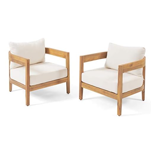 Christopher Knight Home 312395 Alfy Outdoor Club Chair with Cushions (Set of 2), Teak Finish, Beige