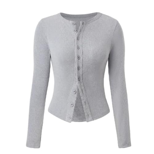 Image of Women Y2K Button Down Knitted Tops Long Sleeve Slim Fit Ribbed Tee Tops Open Front Casual Cardigan