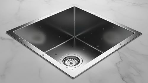 Image of NIRALI Kitchen Sink 20 inch x 20 inch 304 Heavy Duty Stainless Steel | Single Bowl Sink Round Coupling | Rust & Stain Resistant | Matt Finish | Minimizes Sound Macy Square Sink (SS-304) (20 inch x 20 inch x 8 inch)