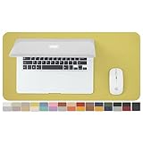 コンパクトな両面レザーデスクマット - オフィスや自宅用防水デスクパッド - デスクの整理のアクセサリー - 大きなマウスパッドや小さなデスクマットとして使用するのに最適 (ヨーク+ベージュ 23.6インチ x 11.8インチ)