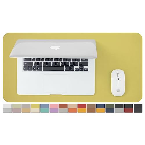 コンパクトな両面レザーデスクマット - オフィスや自宅用防水デスクパッド - デスクの整理のアクセサリー - 大きなマウスパッドや小さなデスクマットとして使用するのに最適 (ヨーク+ベージュ 23.6インチ x 11.8インチ)