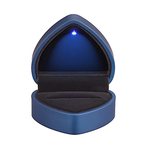 Image of LETURE Heart Shaped Ring Gift Box with LED Light, Velvet Earrings Jewelry Case with Light, Jewellry Display Box for Wedding, Engagement, Proposal, Birthday and Anniversary (Blue)