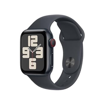 Apple Watch SE GPS + Cellular • Caixa meia-noite de alumínio – 40 mm • Pulseira esportiva meia-noite – P/M