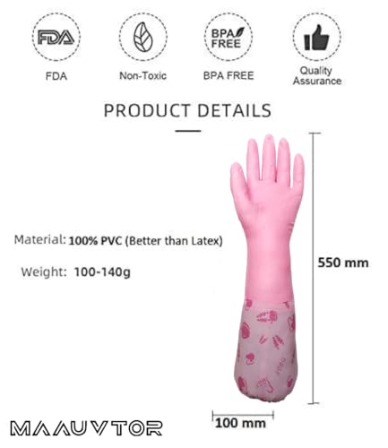 Image of Reusable Heavy Duty Hand gloves for Dishwashing, gardening, kitchen cleaning Non-Slippery & Durable Long Elbow Length(Inner cotton lining for comfort), 1 Pair (Fruit Pink)