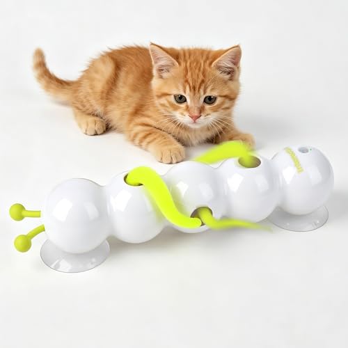Interactive Cat Feather Toy Caterpillar Cat Toy Automatic Fluffy Tail Teaser with Motion Sensor USB Rechargeable Suction Cup for Stable Play Perfect for Indoor Cats