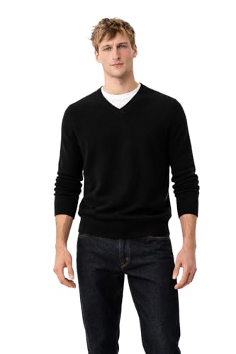 State Cashmere Men's Essential V-Neck Sweater 100% Pure Cashmere Classic Long Sleeve Pullover (Black, Large)