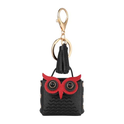 ARTIBETTER Bolsa de armazenamento para fone de ouvido de couro PU com chaveiro de borla, estojo organizador de fone de ouvido preto para mulheres e meninas