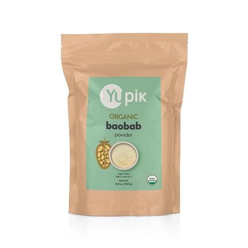 Yupik Organic Baobab Powder 8.8 oz USDA Certified Non-GMO Vegan Gluten-Free Kosher High in Fiber Tart Superfood for Smoothies Juices & Baking