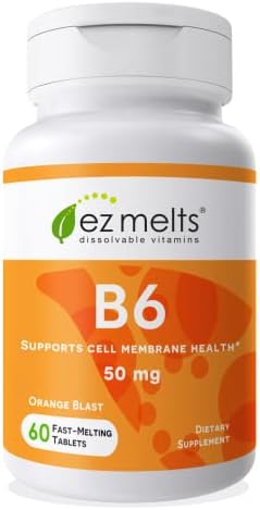 EZ Melts Vitamin B6 Supplement to Support Cardiovascular & Nervous System Health - Dissolvable Vegan B6 Vitamins - B 6 Vitamins That Promote Healthy Energy Levels - Fast Dissolving Vitamin B-6