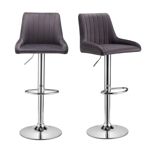 Spinningfield Bar Stools Set Of Velvet Grey Kitchen Stools