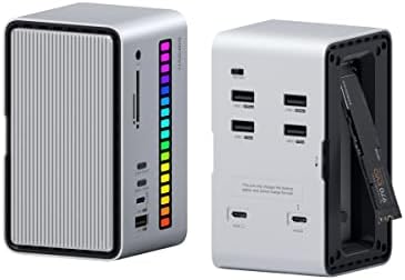 Hagibis USB C Docking Station with M.2 NVMe SATA SSD Enclosure Adapter, LED Strip Light USB 3.2 Gen 2 (10 Gbps) to NVME PCI-E SATA M-Key/(B+M) Key Support UASP for NVME/SATA SSDs for MacBook Pro