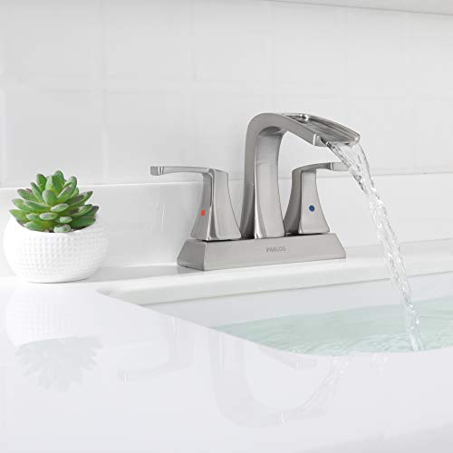 PARLOS 2 Handles Waterfall Bathroom Faucet with Pop-up Drain and Faucet Supply Lines, Brushed Nickel, Doris 14068
