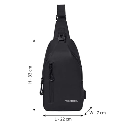Image of WildHorn Nylon Sling Bag for Men & Women | Waterproof Chest Shoulder Bag with USB Charging Port | Compact Crossbody Bag for Phone, Wallet & Daily Essentials