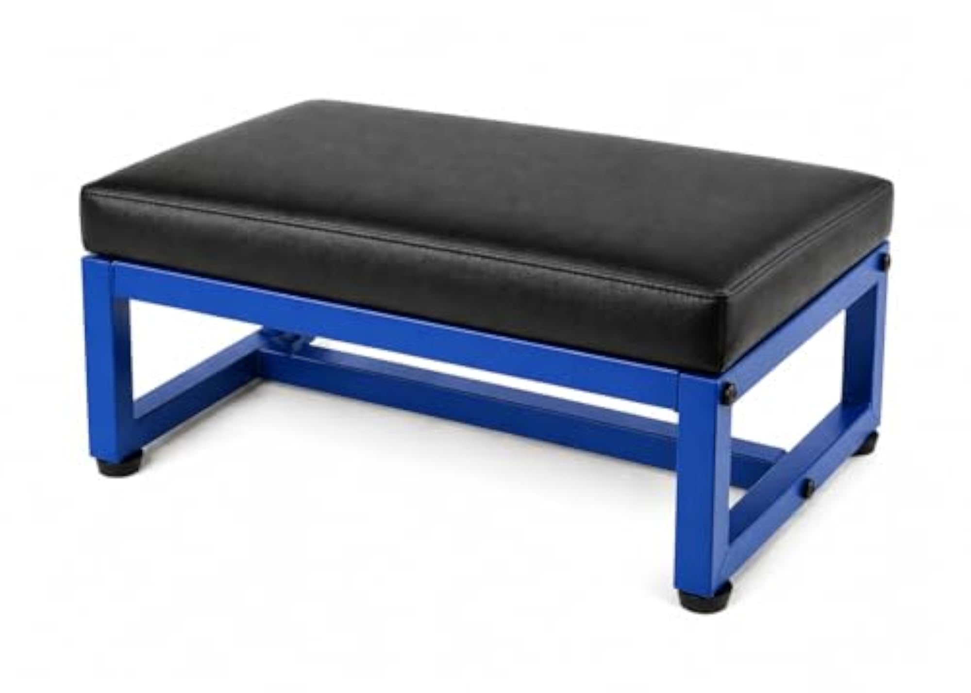 Cushioned Low Stool with Metal Frame, Blue