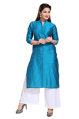 Image of DREAM & DZIRE Women's Silk Blue Straight Kurti for All Plus Size and Small Size