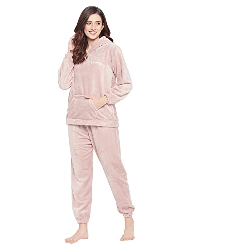 Image of CAMEY Women Winter Full Sleeve Top and Pajama Pants Regular Fit Night Suit Hooded Top and Pyjama Set Ladies Night Dress (Free Size, Peach)