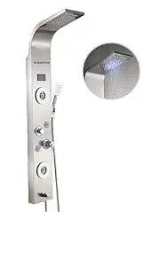 X-XONIER Stainless Steel Shower 304 Grade Panel 6 in 1 Tower System, Rainfall Shower, Body Massage Spray, Handheld Shower, Temperature Display, Easy Connect Shower Panel Kit (Silver)