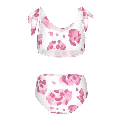 KLL Pink Glitter Leopard Print Girls' Two Piecing Bikini Set Scoop Neck Swimsuit Swimming Suits Cute Shoulder Strap2