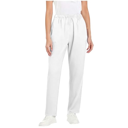 Image of Scrubs Pants for Women Plus Size Stretch Waisted Workwear Pants Medical Uniform Comfy Straight Leg Barrel with Pocket