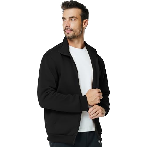 Men's Fleece Full Zip Up Sweatshirt Casual Lightweight Long Sleeve Mock Neck Jackets with Pocket4