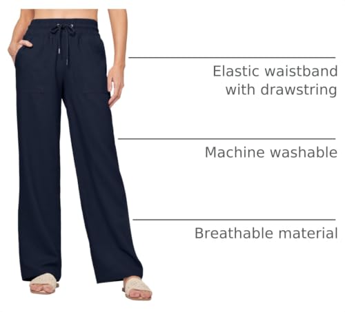 Image of Willit Women Linen Pants Wide Leg Casual Palazzo Pants Cotton Linen Lounge Beach Summer Pants with Pockets 29 inch /31 inch / 33 inch